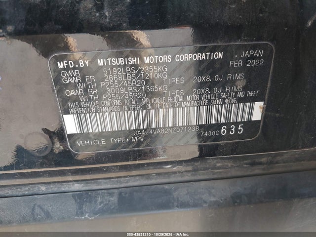 2022 MITSUBISHI OUTLANDER JA4J4VA82NZ071238 Photo 8