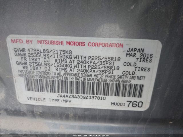 2016 MITSUBISHI OUTLANDER JA4AZ3A33GZ037810 Photo 8