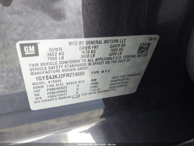 2015 CADILLAC ESCALADE ESV 1GYS4JKJ2FR274680 Photo 8