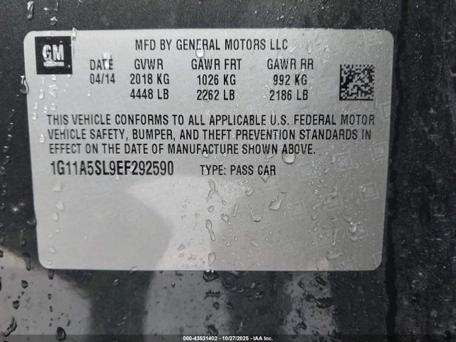 Chevrolet Malibu 1fl 2014 1G11A5SL9EF292590 Image 9