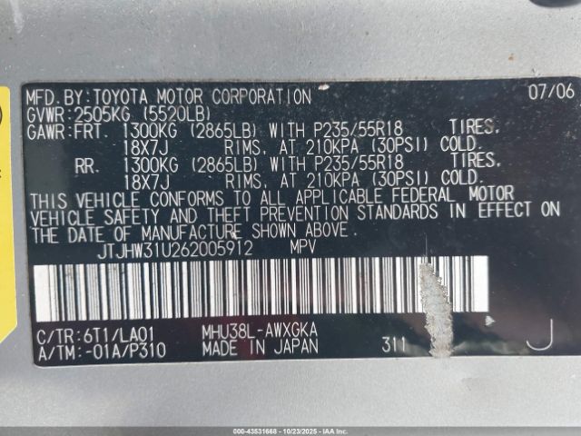 2006 LEXUS RX 400H JTJHW31U262005912 Photo 8