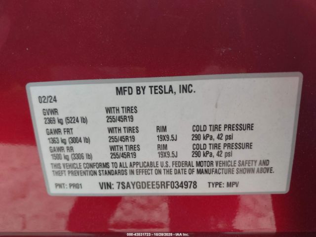 2024 TESLA MODEL Y 7SAYGDEE5RF034978 Photo 8