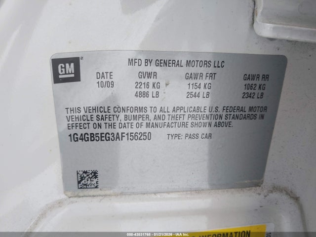 Продажа на аукционе авто 2010 Buick Lacrosse Cx, vin: 1G4GB5EG3AF156250, номер лота: 43531768
