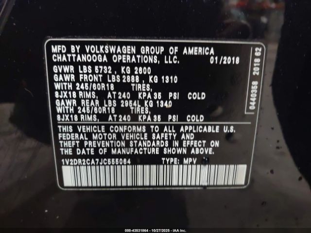 2018 VOLKSWAGEN ATLAS 1V2DR2CA7JC555064 Photo 8