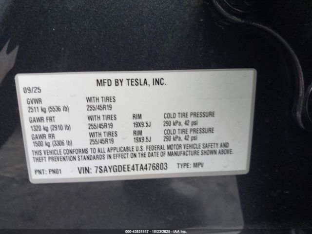 2026 TESLA MODEL Y 7SAYGDEE4TA476803 Photo 8