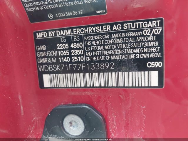 2007 MERCEDES-BENZ SL 550 WDBSK71F77F133892 Photo 8