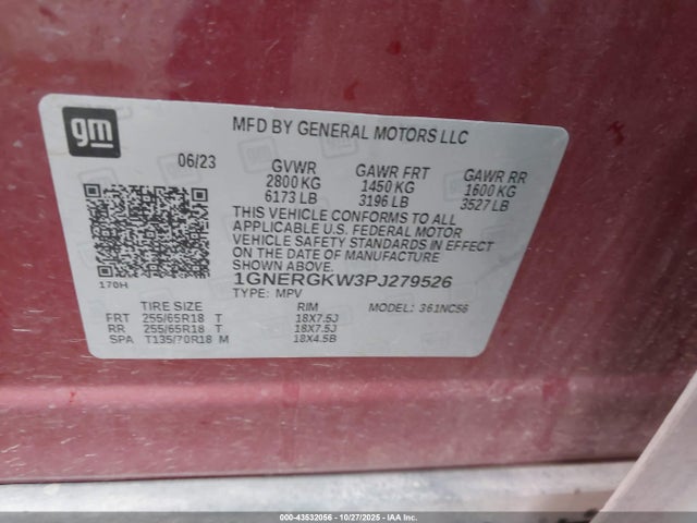 1GNERGKW3PJ279526 Chevrolet Traverse