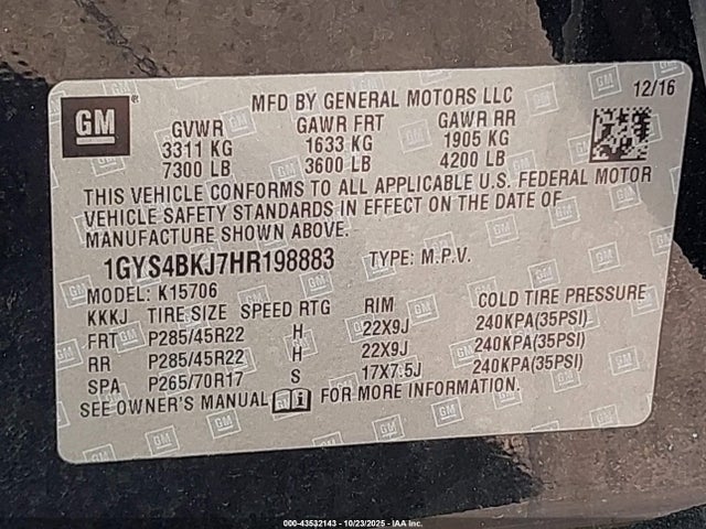 2017 CADILLAC ESCALADE 1GYS4BKJ7HR198883 Photo 8