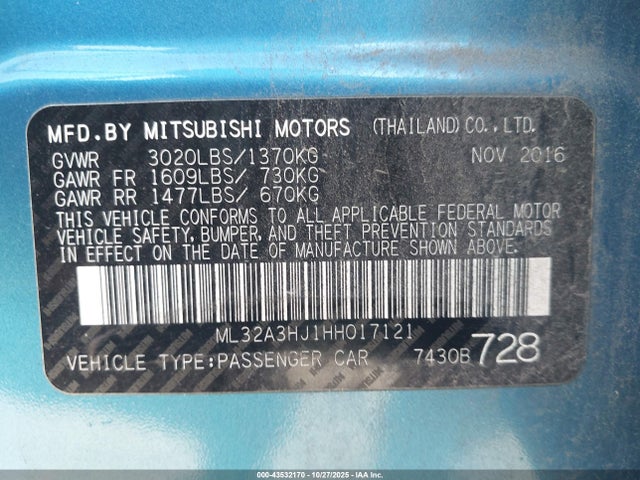 2017 MITSUBISHI MIRAGE ML32A3HJ1HH017121 Photo 8