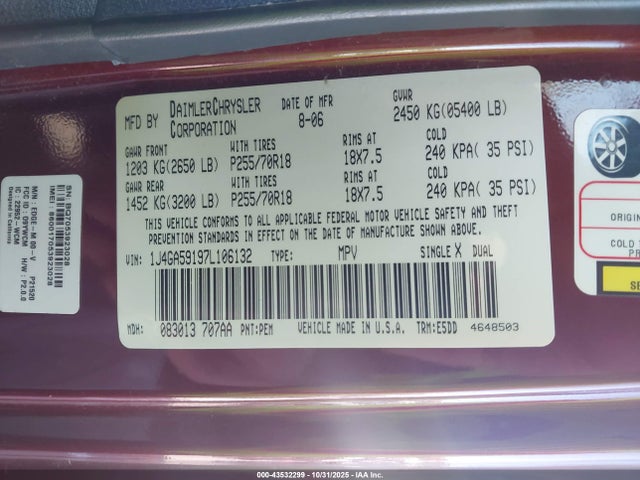 2007 JEEP WRANGLER 1J4GA59197L106132 Photo 8