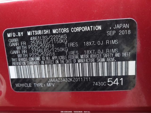 2019 MITSUBISHI OUTLANDER JA4AZ3A32KZ011711 Photo 8
