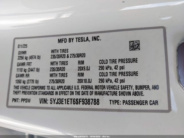 2025 TESLA MODEL 3 5YJ3E1ET6SF938788 Photo 8