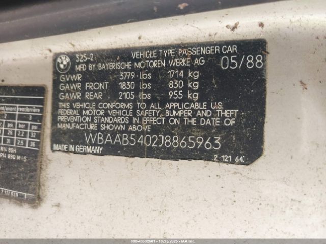 1988 BMW 325 WBAAB5402J8865963 Photo 8