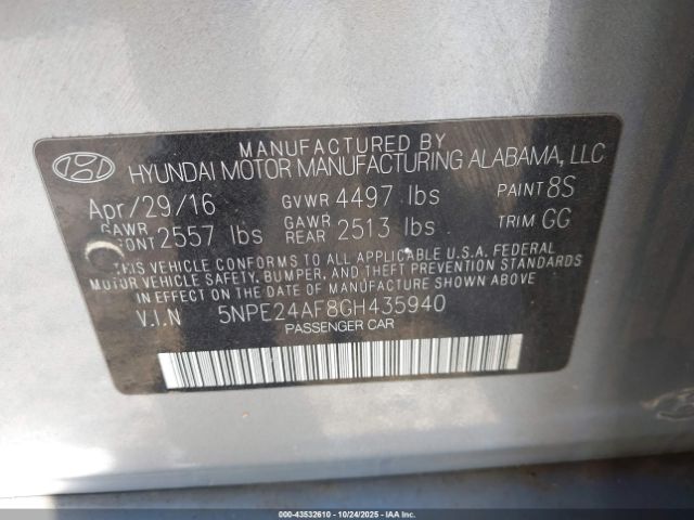 2016 HYUNDAI SONATA 5NPE24AF8GH435940 Photo 8