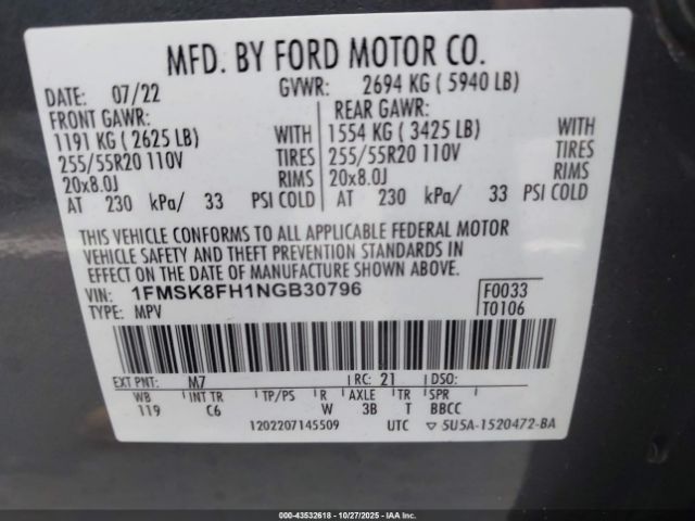 2022 FORD EXPLORER 1FMSK8FH1NGB30796 Photo 8