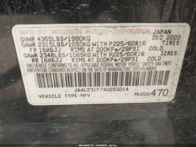 2004 MITSUBISHI OUTLANDER JA4LZ31F74U053214 Photo 8