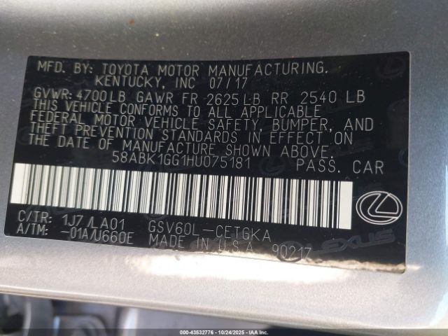 2017 LEXUS ES 350 58ABK1GG1HU075181 Photo 8