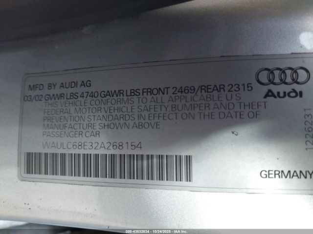 2002 AUDI A4 WAULC68E32A268154 Photo 8