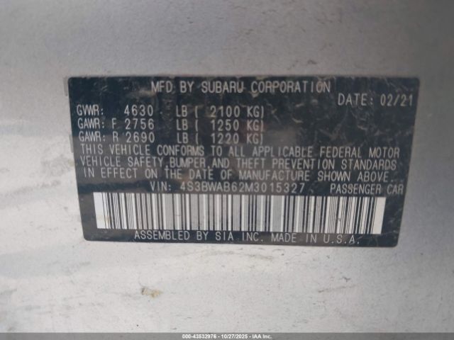 2021 SUBARU LEGACY 4S3BWAB62M3015327 Photo 8