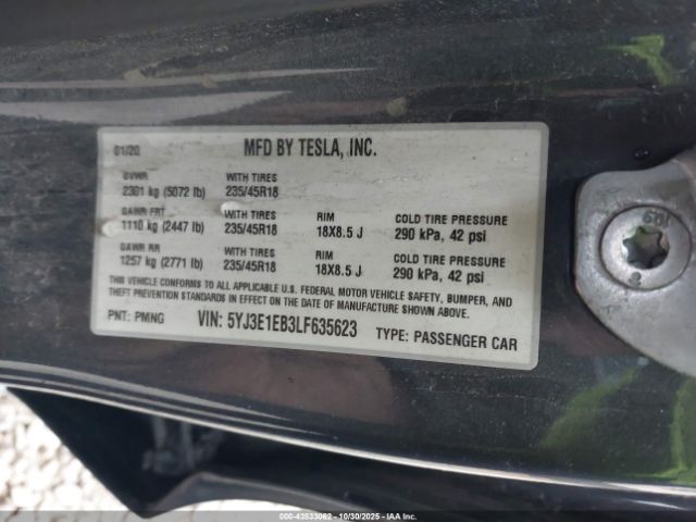 2020 TESLA MODEL 3 5YJ3E1EB3LF635623 Photo 8
