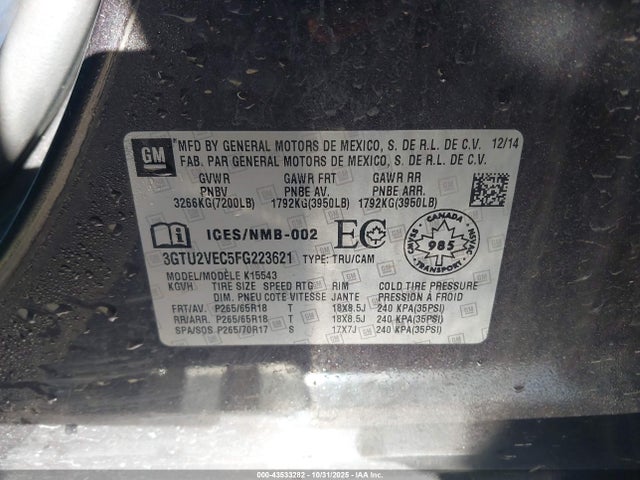 3GTU2VEC5FG223621 GMC Sierra 1500 Slt