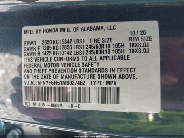 2021 HONDA PILOT 5FNYF6H51MB027462 Photo 8