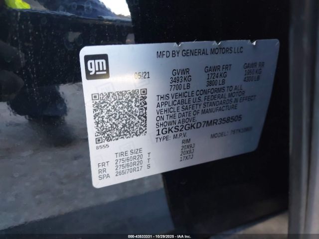 2021 GMC YUKON XL 1GKS2GKD7MR358505 Photo 8
