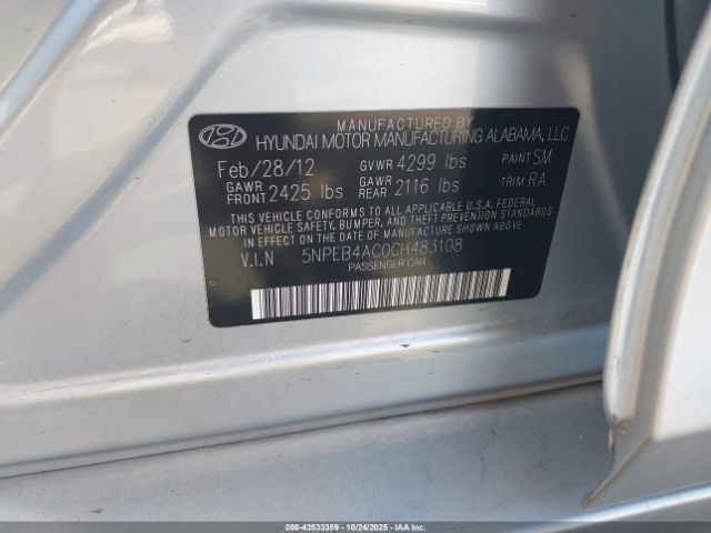 2012 HYUNDAI SONATA 5NPEB4AC0CH483108 Photo 8