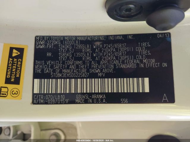 2013 TOYOTA HIGHLANDER 5TDBK3EH5DS225827 Photo 8