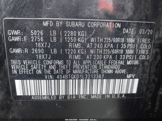 2020 SUBARU OUTBACK 4S4BTGKD1L3213367 Photo 8