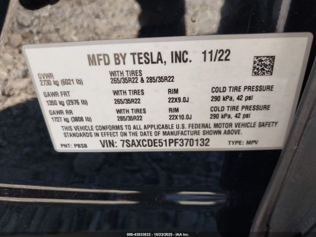 2023 TESLA MODEL X 7SAXCDE51PF370132 Photo 8