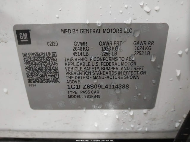 1G1FZ6S09L4114388 Chevrolet Bolt Ev Fwd Premier