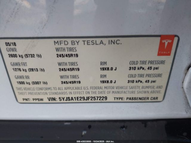 2018 TESLA MODEL S 5YJSA1E29JF257229 Photo 8