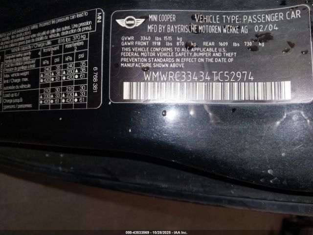 2004 MINI COOPER WMWRC33434TC52974 Photo 8
