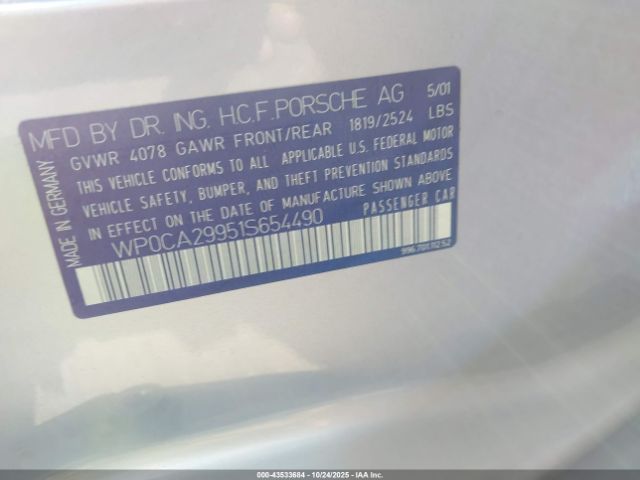 2001 PORSCHE 911 WP0CA29951S654490 Photo 8