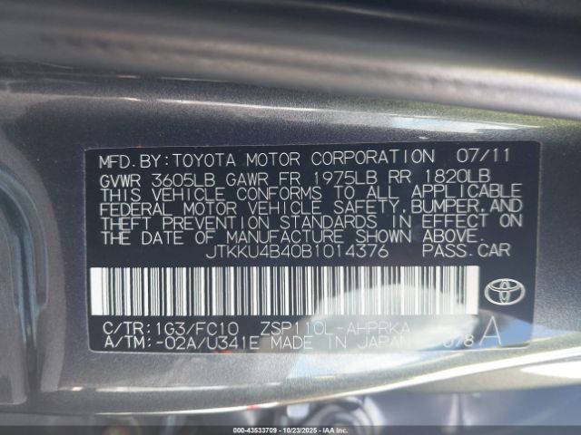 2011 SCION XD JTKKU4B40B1014376 Photo 8