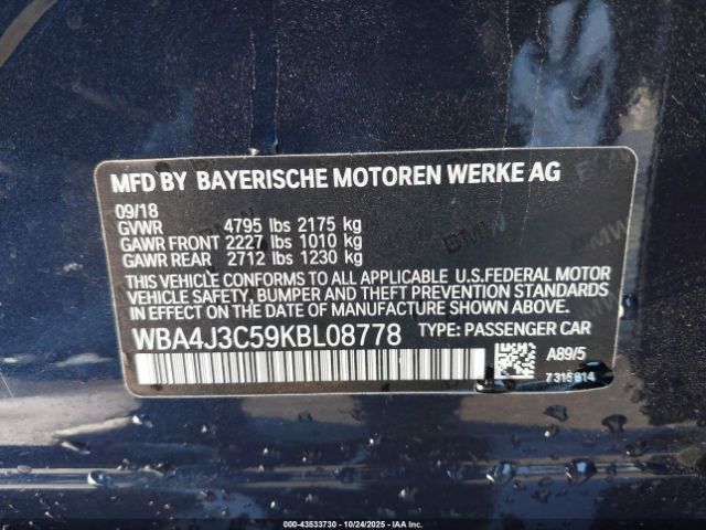 2019 BMW 430I GRAN COUPE WBA4J3C59KBL08778 Photo 8