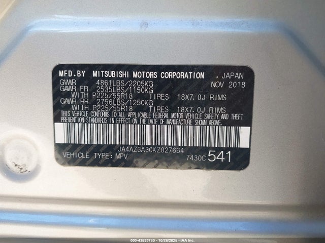 2019 MITSUBISHI OUTLANDER JA4AZ3A30KZ027664 Photo 8