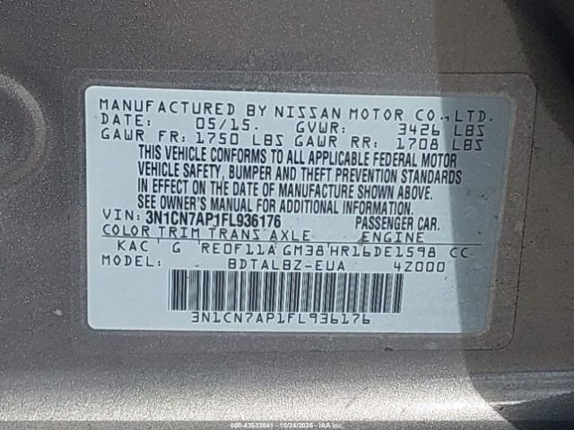 2015 NISSAN VERSA 3N1CN7AP1FL936176 Photo 8