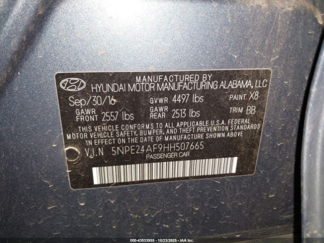 2017 HYUNDAI SONATA 5NPE24AF9HH507665 Photo 8