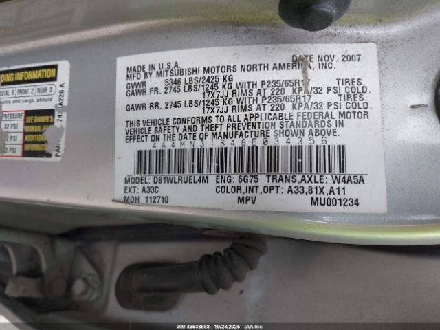 2008 MITSUBISHI ENDEAVOR 4A4MN31S48E034356 Photo 8