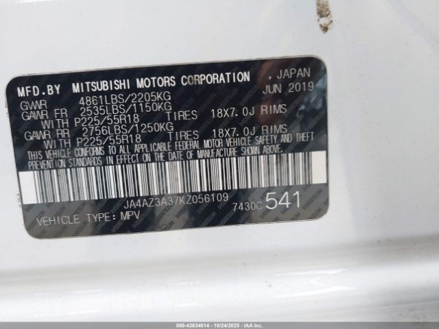 2019 MITSUBISHI OUTLANDER JA4AZ3A37KZ056109 Photo 8