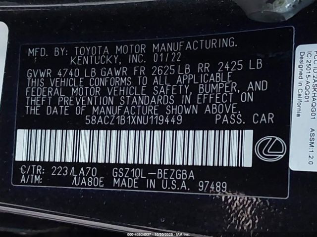2022 LEXUS ES 350 58ACZ1B1XNU119449 Photo 8