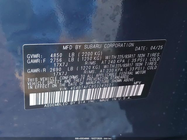 2025 SUBARU OUTBACK 4S4BTAFC9S3243021 Photo 8