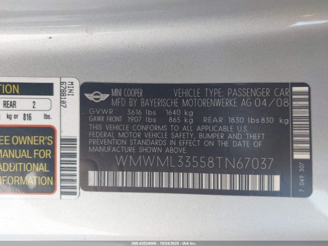 2008 MINI COOPER CLUBMAN WMWML33558TN67037 Photo 8