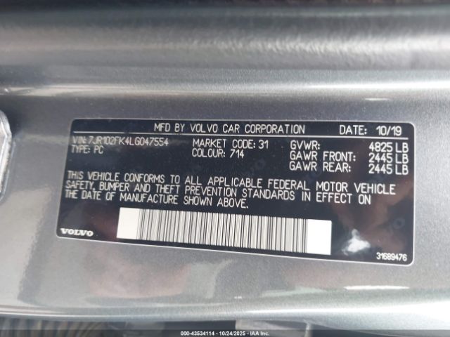 2020 VOLVO S60 7JR102FK4LG047554 Photo 8