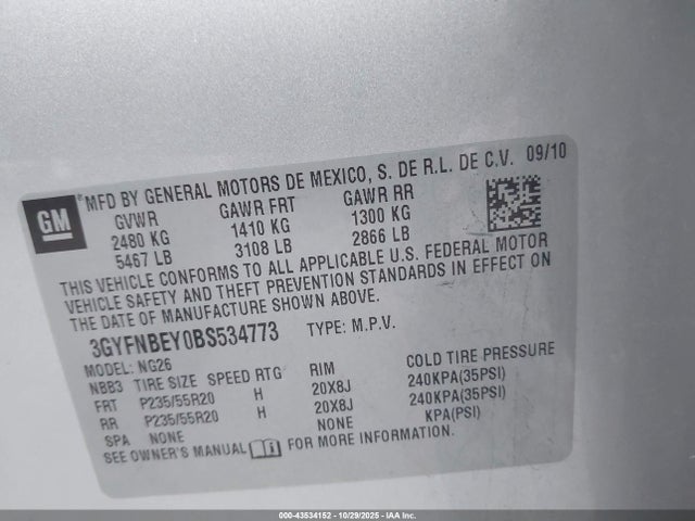 2011 CADILLAC SRX 3GYFNBEY0BS534773 Photo 8