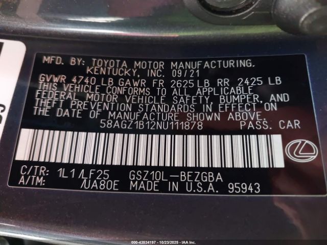 2022 LEXUS ES 350 58AGZ1B12NU111878 Photo 8