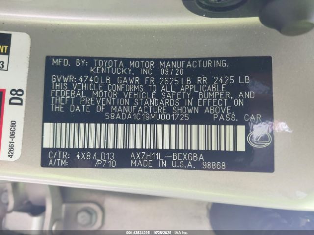 2021 LEXUS ES 300H 58ADA1C19MU001725 Photo 8