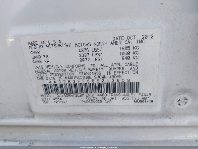 2011 MITSUBISHI GALANT 4A32B3FF6BE013659 Photo 8